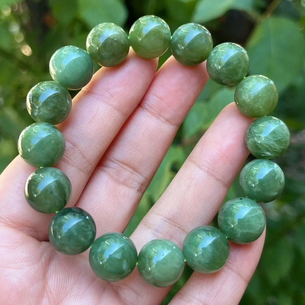 12.5mm stretchable green xiuyu‎ jade bracelet 1509